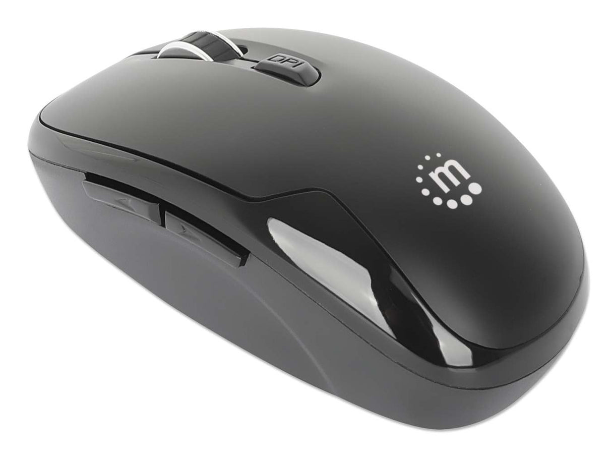 Manhattan USB-A Nano Receiver, Six Buttons with Scroll Wheel, 800/1200/1600 dpi, Wrist-Friendly Contour, Black