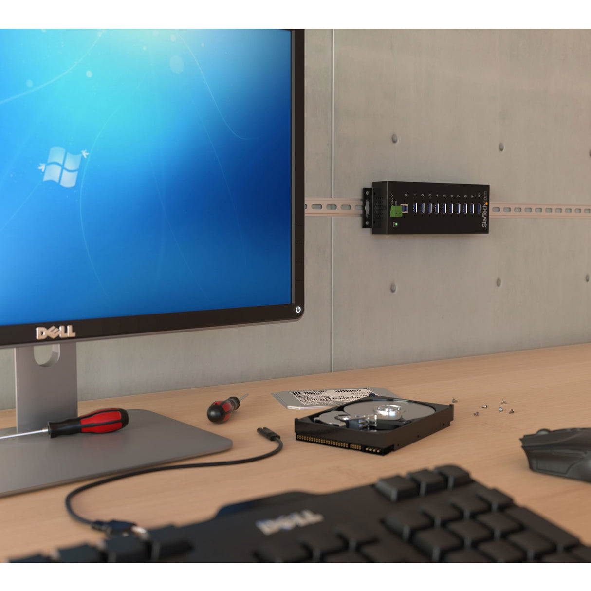 StarTech.com 10-Port USB 3.0 Hub - 5Gbps - Metal Industrial USB-A Hub with ESD & Surge Protection - Din Rail, Wall or Desk Mountable - TAA Compliant USB Expander Hub