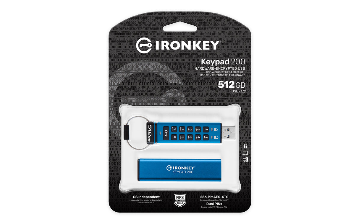 Kingston Technology IronKey 512GB Keypad 200, FIPS 140-3 Lvl 3 AES-256 Encrypted