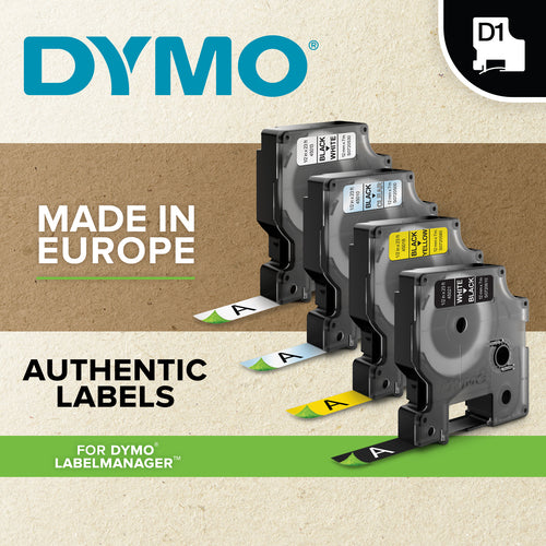 DYMO Authentic D1 Labels | Black Print on Clear Tape | 9 mm x 7 m | Self-Adhesive Labels for LabelManager Label Makers | Made in Europe