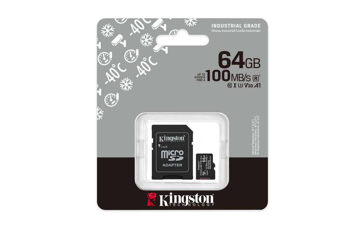 Kingston Technology 64GB microSDXC Industrial C10 A1 pSLC Card + SD Adapter