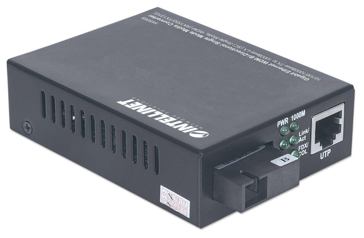 Intellinet Gigabit Ethernet WDM Bi-Directional Single Mode Media Converter, 10/100/1000Base-Tx to 1000Base-Lx (SC) Single-Mode, 20km, WDM (Rx1550/Tx1310)