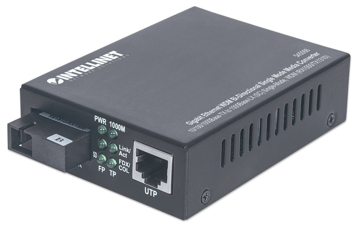 Intellinet Gigabit Ethernet WDM Bi-Directional Single Mode Media Converter, 10/100/1000Base-Tx to 1000Base-Lx (SC) Single-Mode, 20km, WDM (Rx1550/Tx1310)