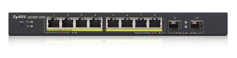 Zyxel GS1900-10HP network switch Managed L2 Gigabit Ethernet (10/100/1000) Power over Ethernet (PoE) Black