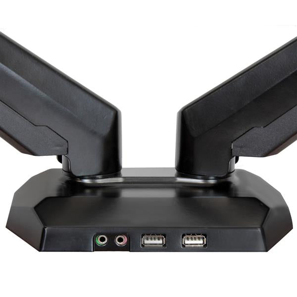 StarTech.com Desk Mount Dual Monitor Arm with USB & Audio, Desk Clamp VESA Mount for up to 32" (17.6lb/8kg) Displays, Ergonomic Full Motion Dual Monitor Arm - Black