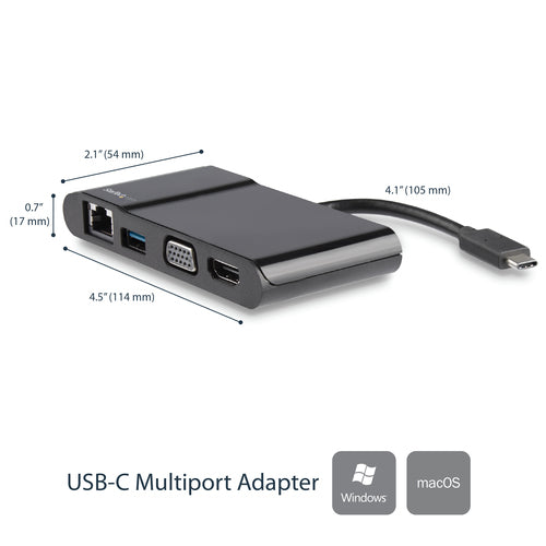 StarTech.com USB-C Multiport Adapter - USB-C Travel Dock with 4K HDMI or 1080p VGA, Gigabit Ethernet, 5Gbps USB-A 3.0 - Discontinued, Limited Stock, & Replaced by DKT31CHVL