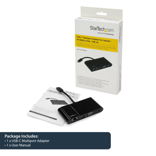 StarTech.com USB-C Multiport Adapter - USB-C Travel Dock with 4K HDMI or 1080p VGA, Gigabit Ethernet, 5Gbps USB-A 3.0 - Discontinued, Limited Stock, & Replaced by DKT31CHVL