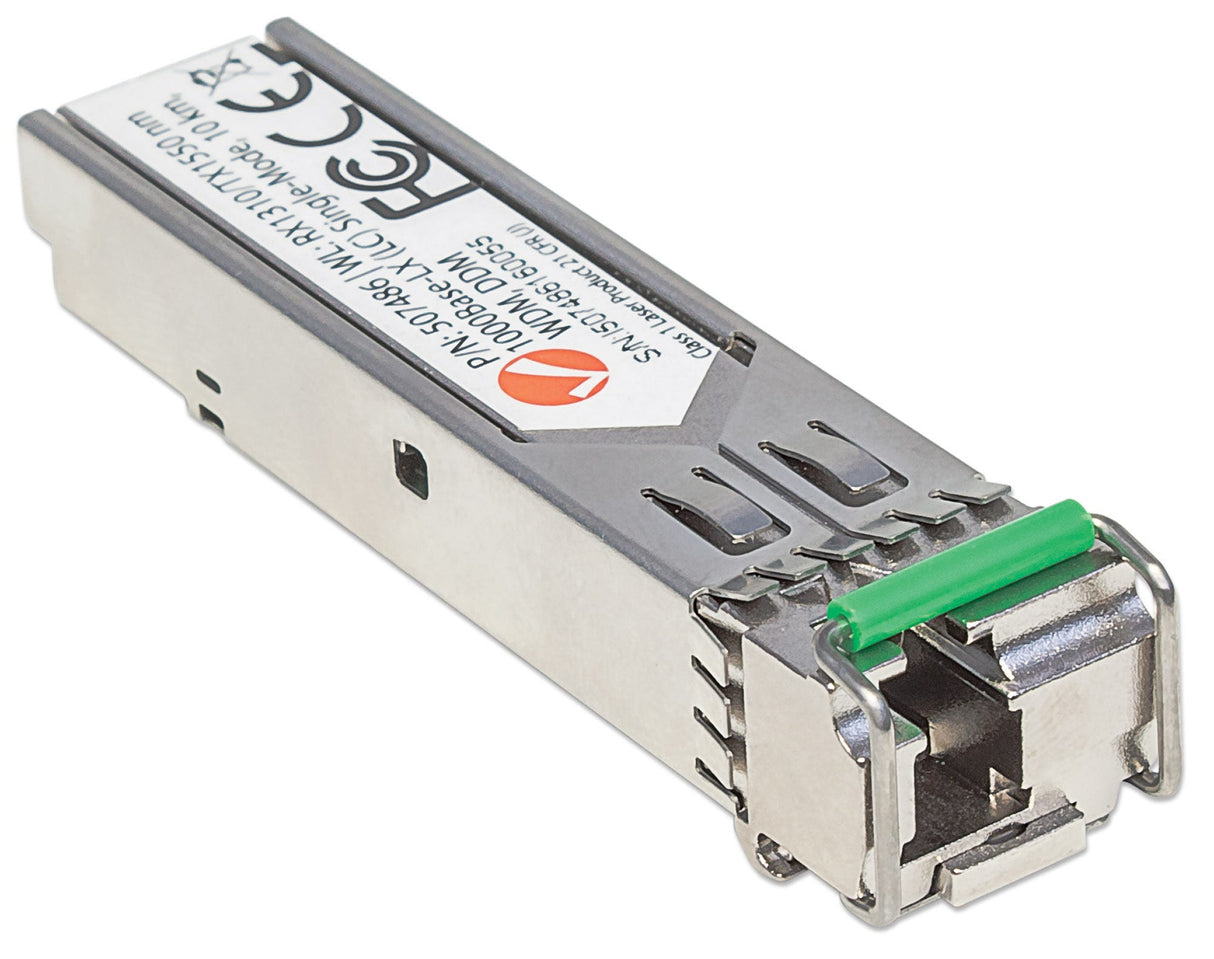 Intellinet Transceiver Module Optical, Gigabit Fiber WDM Bi-Directional SFP, 1000Base-Lx (LC) Single-Mode Port, 10km, Wavelengths: receive (RX) 1310nm and transmit (TX) 1550nm, WDM (Rx1310/Tx1550), MSA Compliant, Equivalent to Cisco GLC-BX-D...