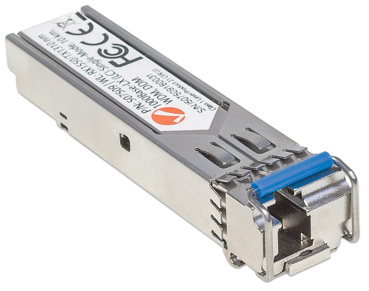Intellinet Transceiver Module Optical, Gigabit Fiber WDM Bi-Directional SFP, 1000Base-Lx (LC) Single-Mode Port, 10km, Wavelengths: receive (RX) 1550nm and transmit (TX) 1310nm, WDM (Rx1550/Tx1310), MSA Compliant, Equivalent to Cisco GLC-BX-U...