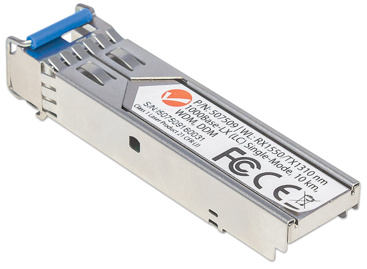 Intellinet Transceiver Module Optical, Gigabit Fiber WDM Bi-Directional SFP, 1000Base-Lx (LC) Single-Mode Port, 10km, Wavelengths: receive (RX) 1550nm and transmit (TX) 1310nm, WDM (Rx1550/Tx1310), MSA Compliant, Equivalent to Cisco GLC-BX-U...