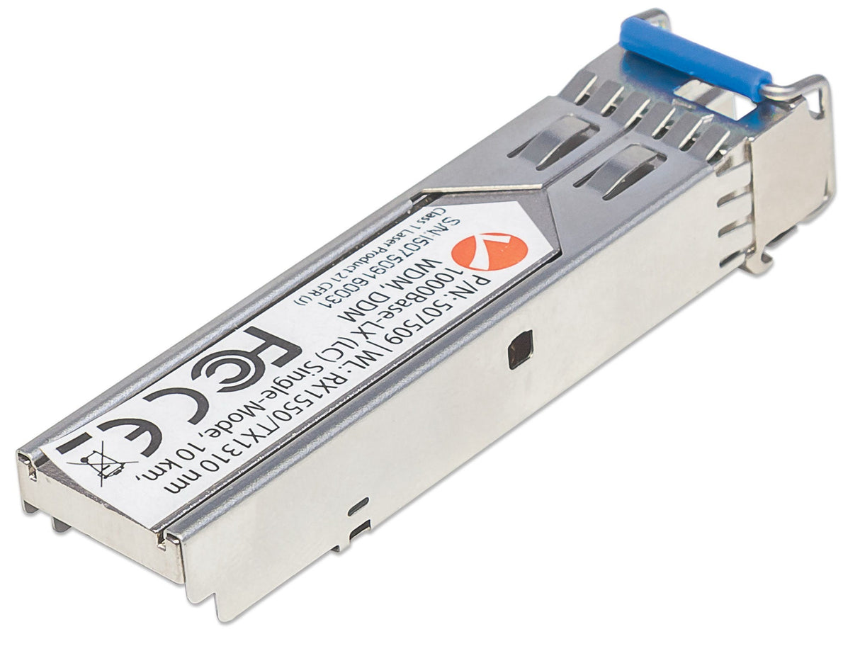 Intellinet Transceiver Module Optical, Gigabit Fiber WDM Bi-Directional SFP, 1000Base-Lx (LC) Single-Mode Port, 10km, Wavelengths: receive (RX) 1550nm and transmit (TX) 1310nm, WDM (Rx1550/Tx1310), MSA Compliant, Equivalent to Cisco GLC-BX-U...