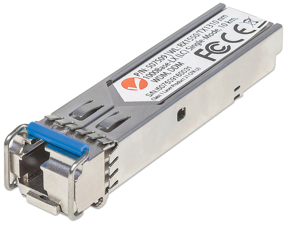 Intellinet Transceiver Module Optical, Gigabit Fiber WDM Bi-Directional SFP, 1000Base-Lx (LC) Single-Mode Port, 10km, Wavelengths: receive (RX) 1550nm and transmit (TX) 1310nm, WDM (Rx1550/Tx1310), MSA Compliant, Equivalent to Cisco GLC-BX-U...