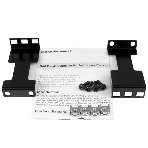 StarTech.com Server Rack Depth Extender - 1U - 4in / 10 cm - TAA Compliant - Recessed Rack Adapter - Rack Mount Adapter Kit - Network Rack Extender