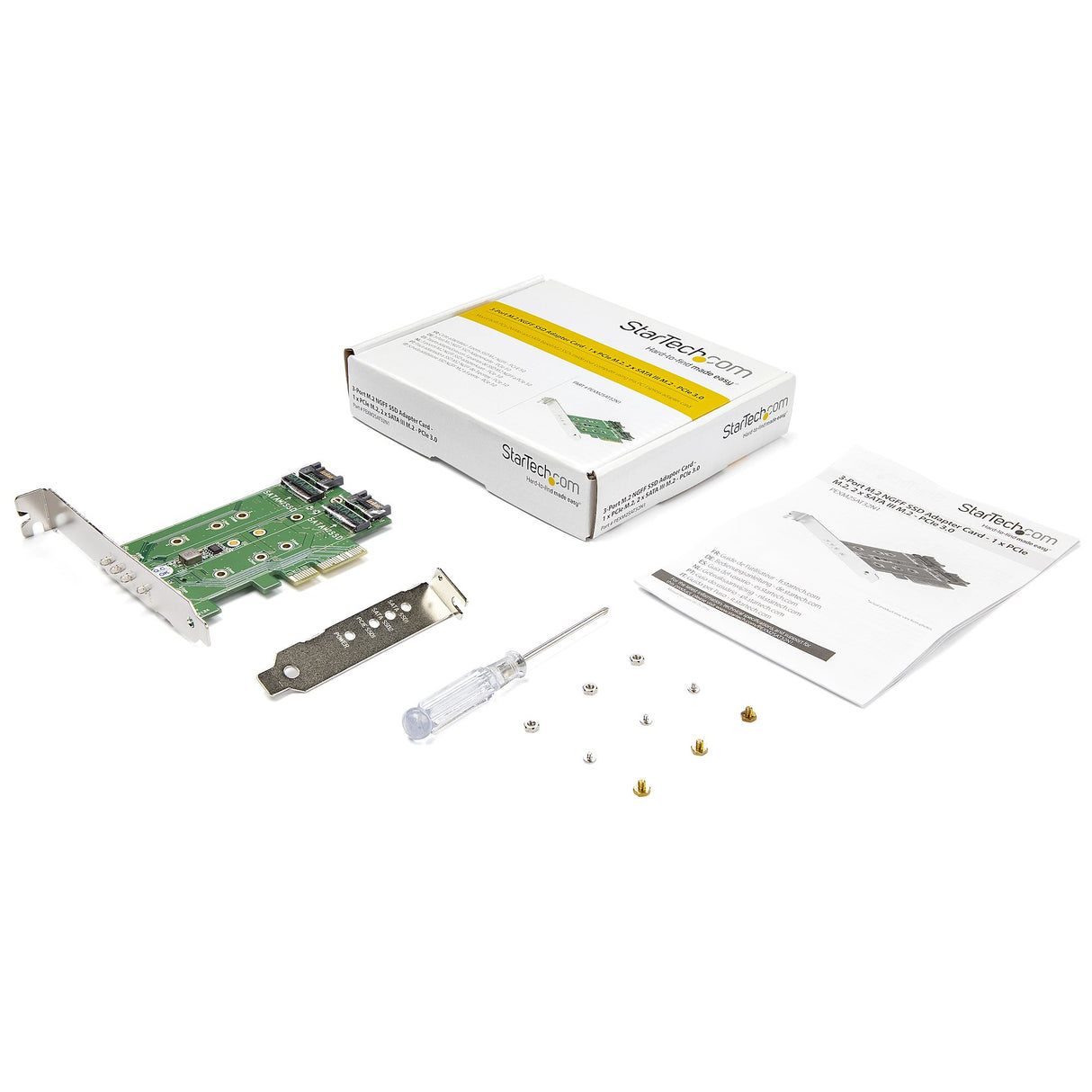 StarTech.com 3-Port M.2 SSD (NGFF) Adapter Card - 1 x PCIe (NVMe) M.2, 2 x SATA III M.2 - PCIe 3.0 - TAA