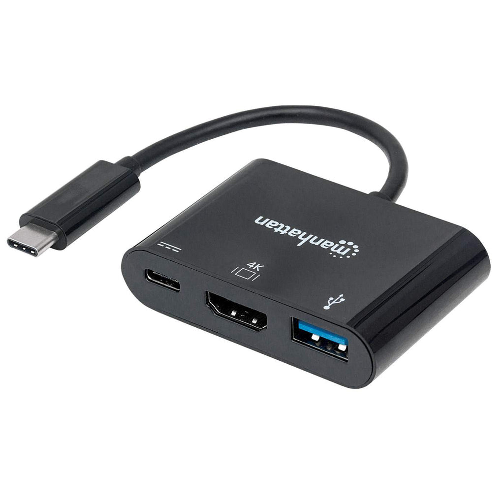 Manhattan USB-C Dock/Hub, Ports (x3): HDMI, USB-A and USB-C, 5 Gbps (USB 3.2 Gen1 aka USB 3.0), With Power Delivery (60W) to USB-C Port (Note additional USB-C wall charger and USB-C cable needed), Universal for all devices, Black, Equivalent to...