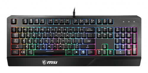 MSI VIGOR GK20 RGB Gaming Keyboard ' UK Layout, Membrane switches, Rainbow RGB Lighting effect, Ergonomic keycaps, Hotkeys for media and lighting control, water repellent keyboard design'