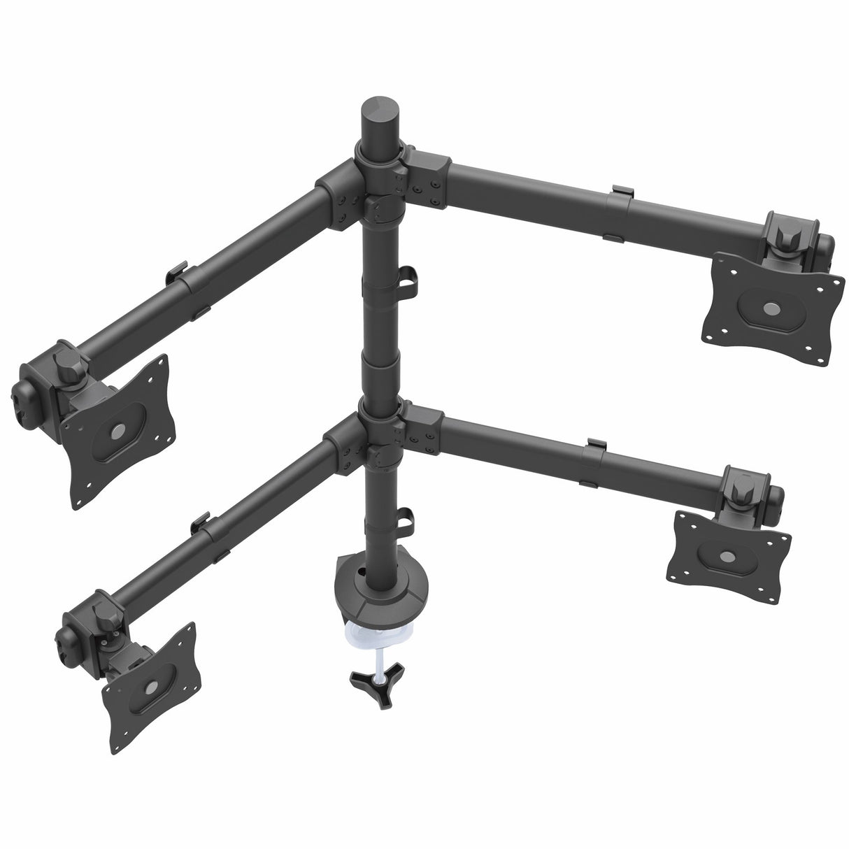 StarTech.com Desk Mount Quad Monitor Arm - Ergonomic VESA 4 Monitor Mount 2x2 up to 27" (17.6lb/8kg) - Articulating & Height Adjustable Pole Mount - Tilt/Swivel/Rotate LCD/LED Screen - Desk Clamp/Grommet