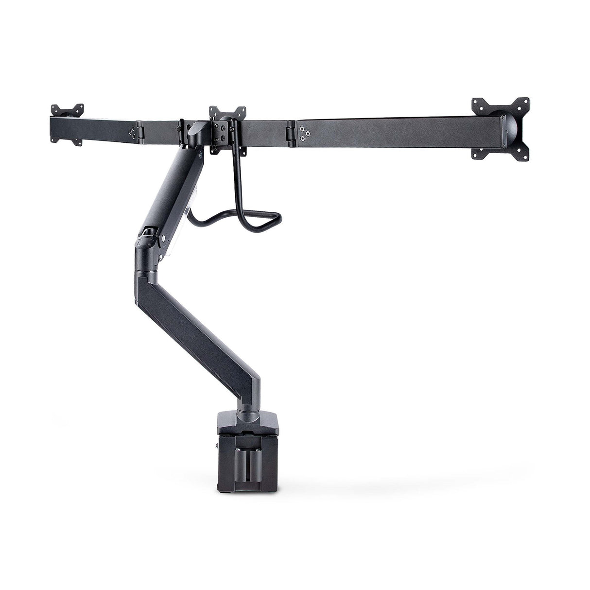 StarTech.com Desk Mount Triple Monitor Arm with Crossbar For Up To Three 27in Screens, VESA 75x75/100x100, Tool-Less Arm Adjustments, C-Clamp/Grommet, Spring-Assisted Arm