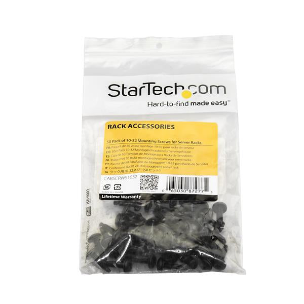 StarTech.com 50-Pack 10-32 19mm Screws,Mounting Screws for 19" or 10" Server Racks, Cabinets and Enclosures, Black - TAA