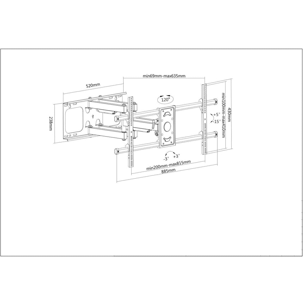 Manhattan Wall Mount for TV & Monitors (Full Motion), For screens 37" to 75", VESA compatibility: all between 200x200mm to 800x400mm - check the dimensions of the four mounting holes on back of screen to ensure it fits, Max 75kg, Black, Bracket...