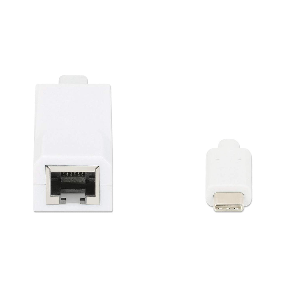 Manhattan USB-C to Gigabit (10/100/1000 Mbps) Network Adapter, White, supports up to 2 Gbps full-duplex transfer speed, RJ45, Three Year Warranty, Equivalent to US1GC30W