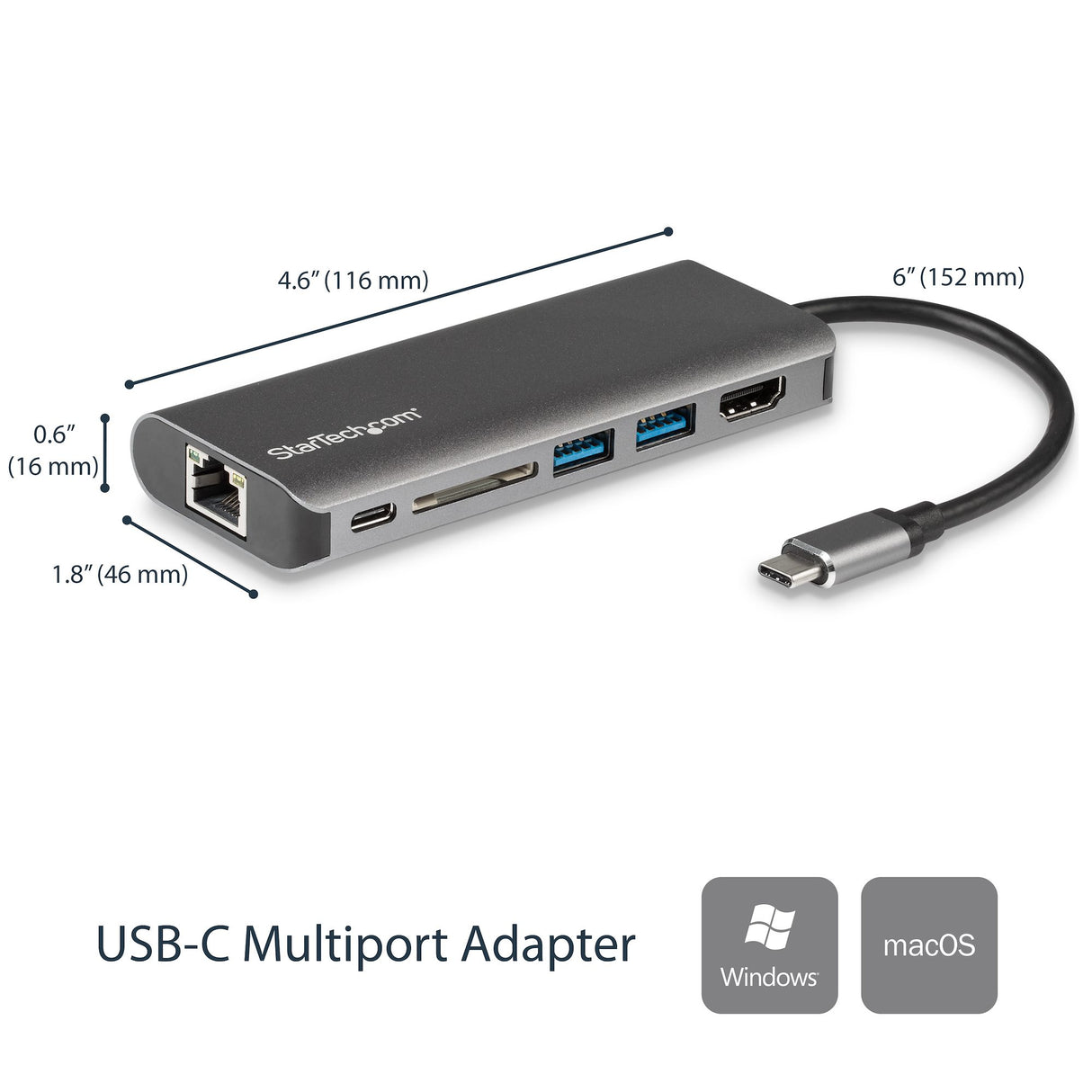 StarTech.com USB C Multiport Adapter, Portable USB-C Dock to 4K HDMI, 2-pt USB 3.0 Hub, SD/SDHC, GbE, 100W PD Pass-Through - USB Type-C/Thunderbolt 3 - REPLACED BY DKT30CSDHPD3