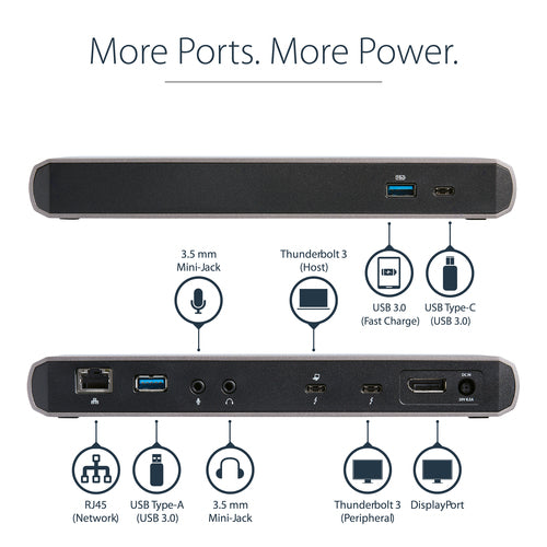 StarTech.com Thunderbolt 3 Dock, Dual Monitor 4K 60Hz TB3 Laptop Docking Station, DisplayPort, 85W PD, 3x USB, GbE - REPLACED BY TB3CDK2DH