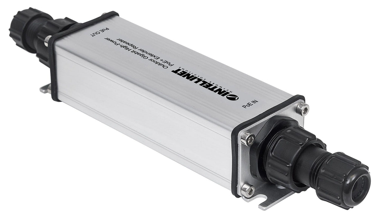 Intellinet Outdoor Gigabit High-Power PoE+ Extender Repeater, IEEE 802.3at/af Power over Ethernet (PoE+/PoE), Extends Range up to 100m, Metal, IP65