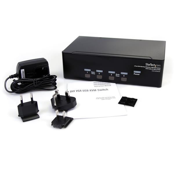 StarTech.com 4 Port DVI VGA Dual Monitor KVM Switch USB with Audio & USB 2.0 Hub - TAA