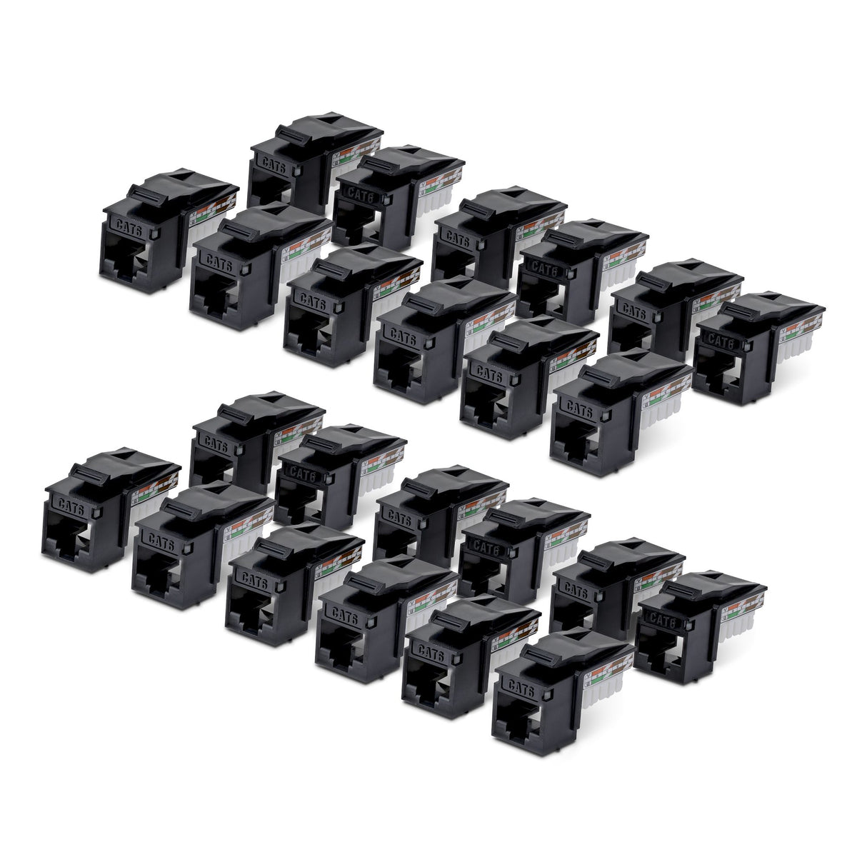 StarTech.com Cat6 Keystone Jack, 24-Pack RJ45 Ethernet Keystone Jacks, UTP Cat6 Wall Jack, 90-Degree 110 Punch Down, Black