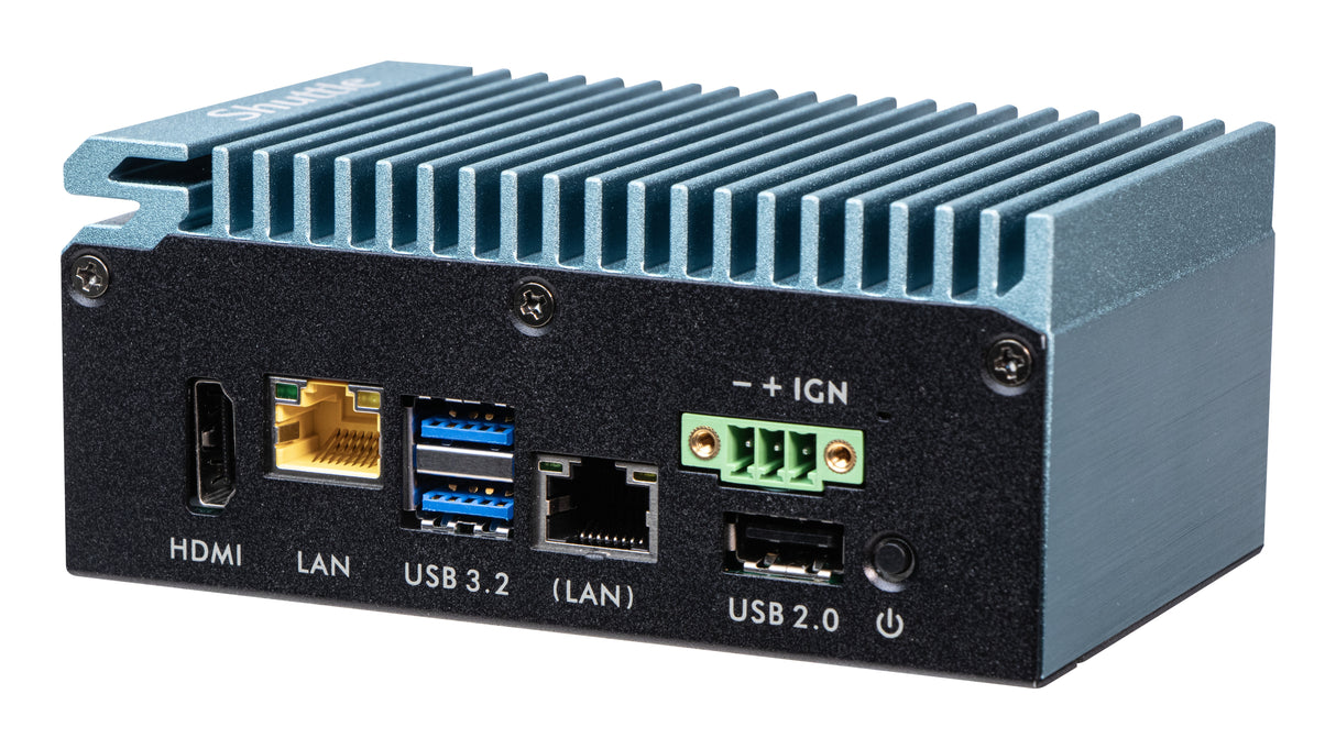 Shuttle Edge PC SPCEL02 , Intel Celeron J6412, 1x HDMI, 2x 2.5G LAN, 1x COM, DIO (4x in, 4x out), 3x USB, 2x M.2, 12-24V, 24/7 permanent operation, fanless, incl. VESA & DIN-RAIL mount