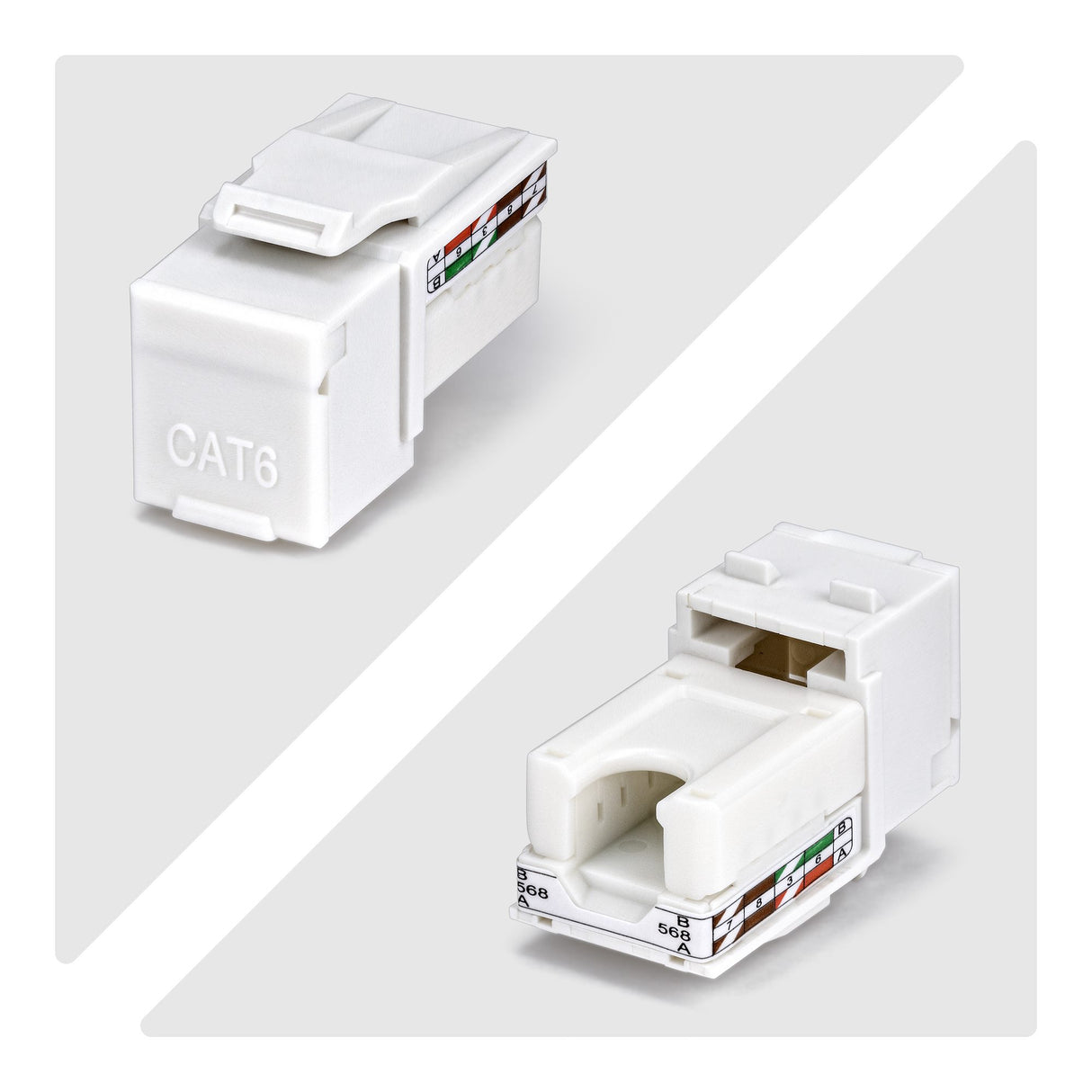 StarTech.com Cat6 Keystone Jack, 24-Pack RJ45 Ethernet Keystone Jacks, UTP Cat6 Wall Jack, 90-Degree 110 Punch Down, White