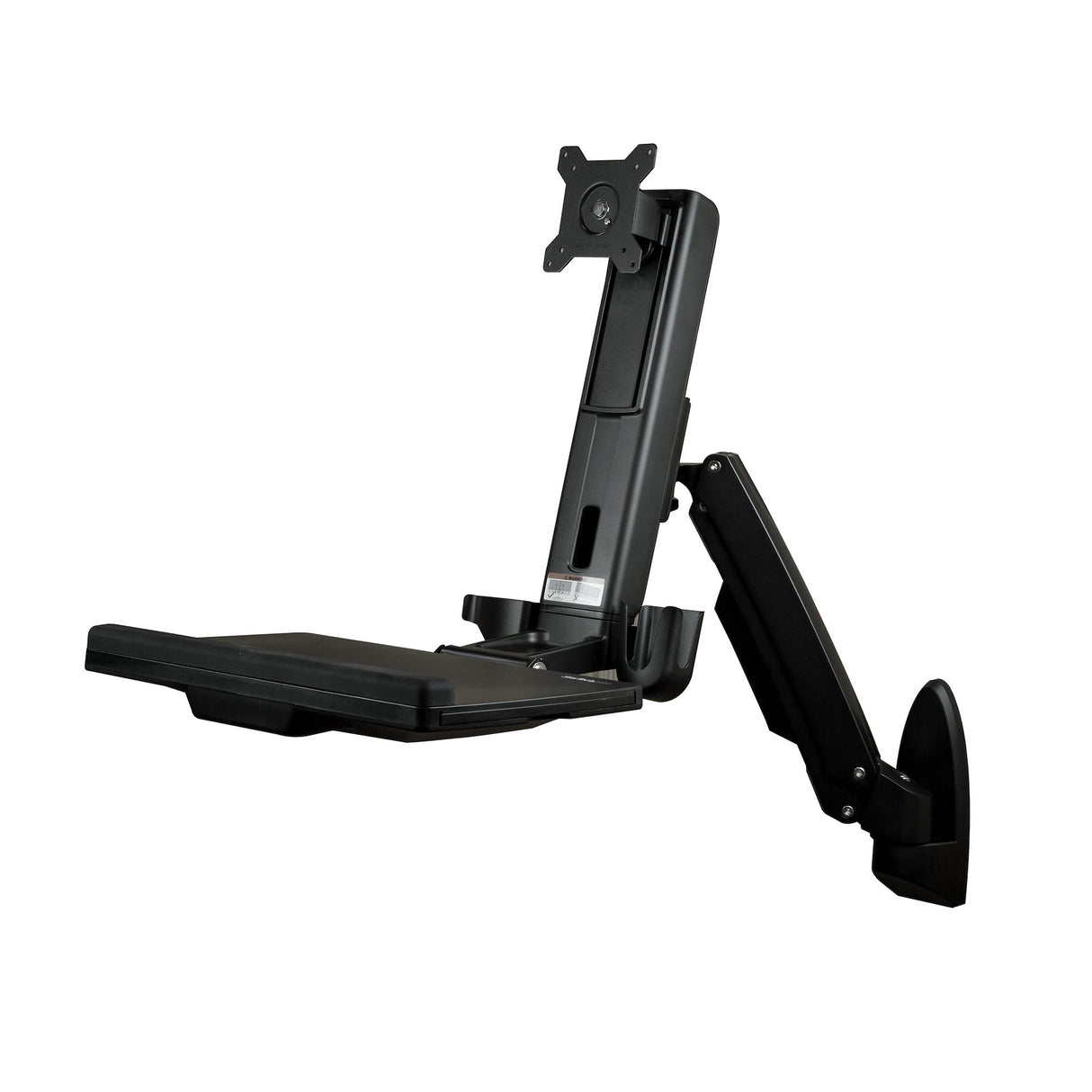 StarTech.com Wall Mount Workstation - Articulating Full Motion Standing Desk with Ergonomic Height Adjustable Monitor & Keyboard Tray Arm - Mouse & Scanner Holders - Single VESA Display - TAA