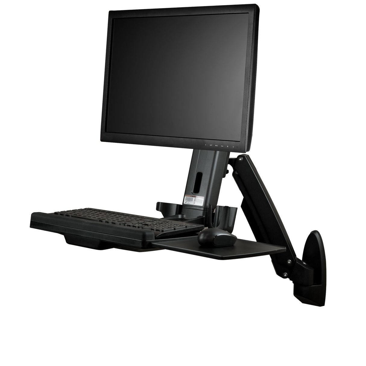 StarTech.com Wall Mount Workstation - Articulating Full Motion Standing Desk with Ergonomic Height Adjustable Monitor & Keyboard Tray Arm - Mouse & Scanner Holders - Single VESA Display - TAA