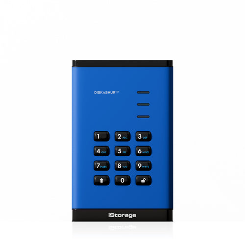 iStorage diskAshur³ 2TB Blue | Secure Portable Hard Drive | FIPS 140-3 Level 3 Complaint |Common Criteria EAL 5+ | PIN protected | AES-XTS 256-bit hardware encryption | GDPR, TAA Compliant | Dust/Water Resistant