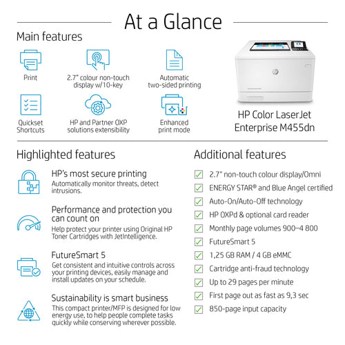 HP Color LaserJet Enterprise LaserJet Enterprise M455dn Color Printer, Ethernet Only; Duplex