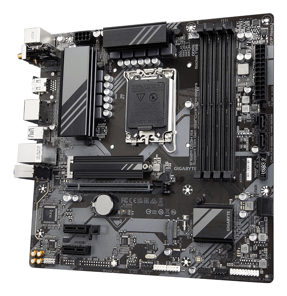 GIGABYTE B760M DS3H AX Motherboard - Supports Intel Core 14th Gen CPUs, 6+2+1 Phases Digital VRM, up to 7600MHz DDR5 (OC), 2xPCIe 4.0 M.2, Wi-Fi 6E, 2.5GbE LAN, USB 3.2 Gen 2