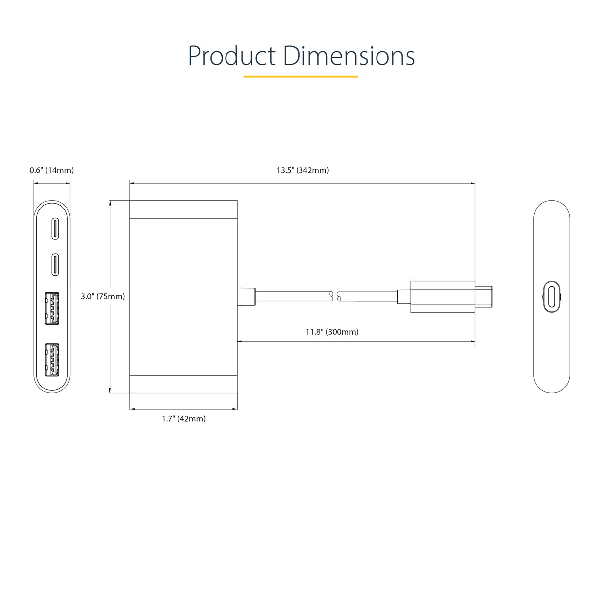 StarTech.com 4-Port USB-C Hub with 100W Power Delivery Pass-Through - 2x USB-A + 2x USB-C - USB 3.0 5Gbps - 1ft (30cm) Long Cable - Portable USB Type-C to USB-A/C Hub