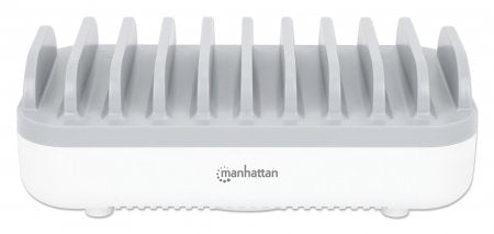 Manhattan Charging Station, 10x Ports: 3x USB-C (up to 18W PD) and 7x USB-A (up to 12W), 120W Total Output, White/Grey, Three Year Warranty