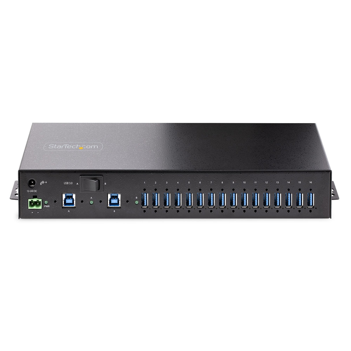 StarTech.com 16-Port Industrial USB 3.0 Hub 5Gbps, Metal, DIN/Surface/Rack Mountable, ESD Protection, Terminal Block Power, up to 120W Shared USB Charging, Dual-Host Hub/Switch - TAA