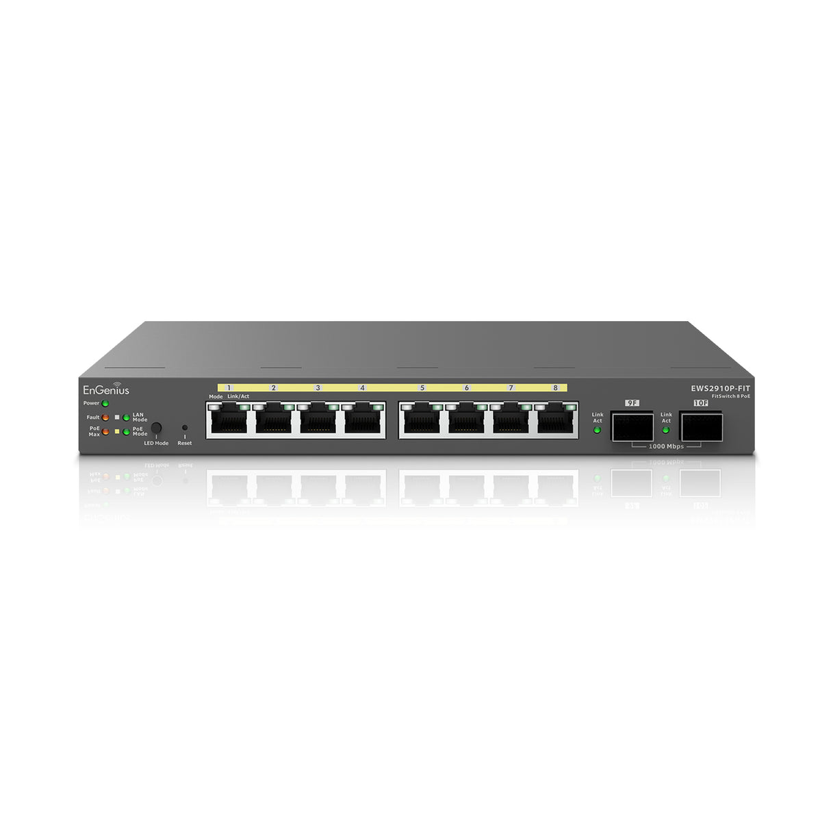 EnGenius Switch 8-port GbE PoE.af/at(+) 55W, 2xSFP Desktop wall-mountable