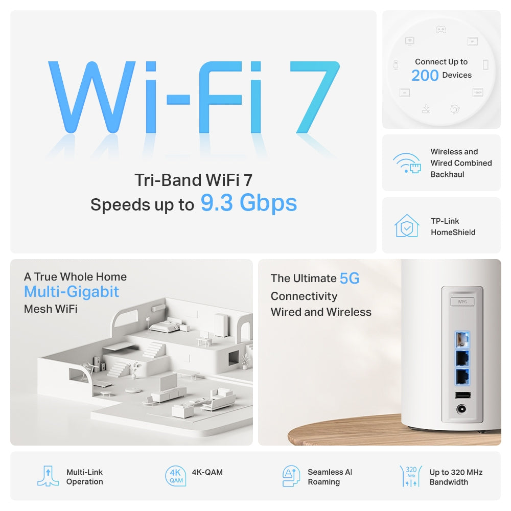 TP-Link Tri-Band BE9300 Wi-Fi 7 Mesh-System (3er Pack)