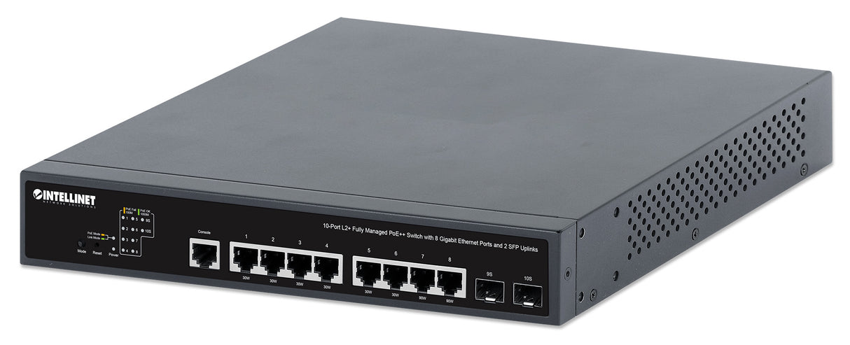 Intellinet 10-Port L2+ Fully Managed PoE++ Switch with 8 Gigabit Ethernet Ports and 2 SFP Uplinks