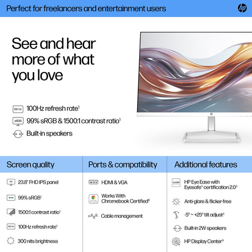 HP Series 5 23.8 inch FHD Monitor with Speakers - 524sa