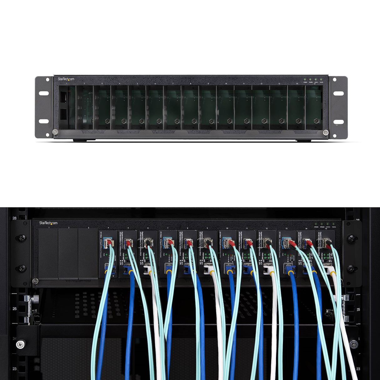 StarTech.com 15-Slot Unmanaged Media Converter Chassis for MCM Media Converter Series, Full Power Isolation, Active Cooling, 19in Rackmount, TAA Compliant