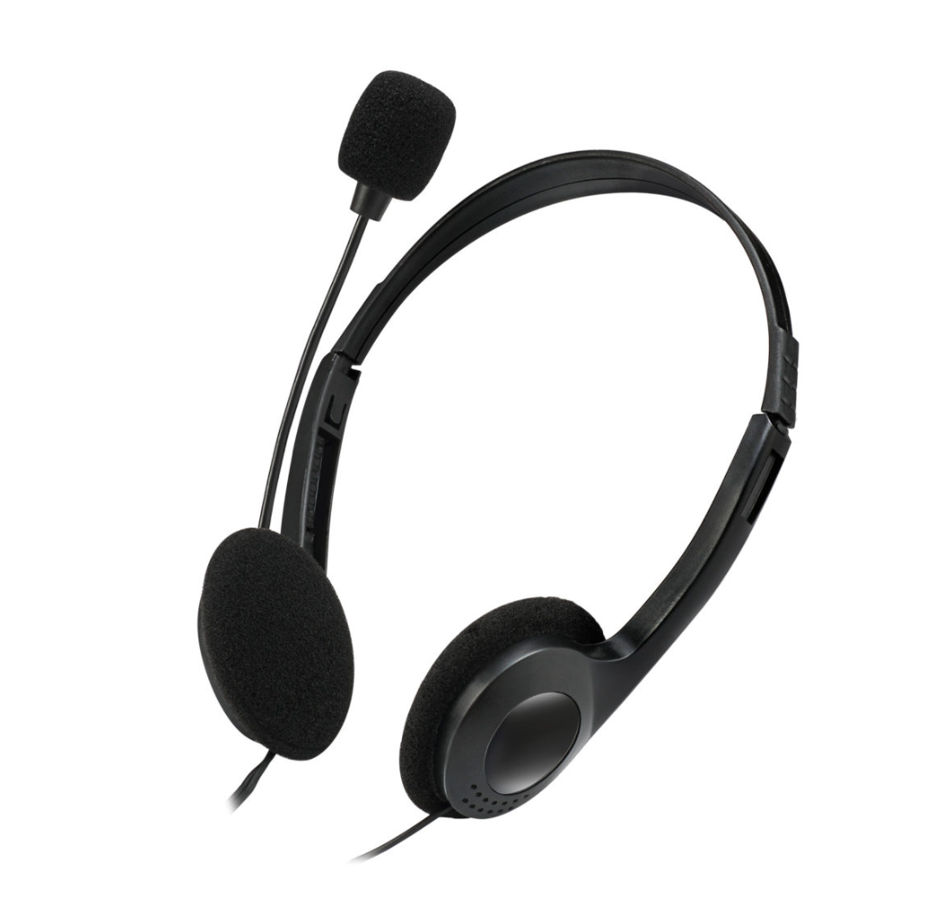 Adesso Headset Wired Stereo with Boom Mic Noise Cancelling Dual 3.5mm with Inline Volume Control 6ft Cord Lightweight - Black