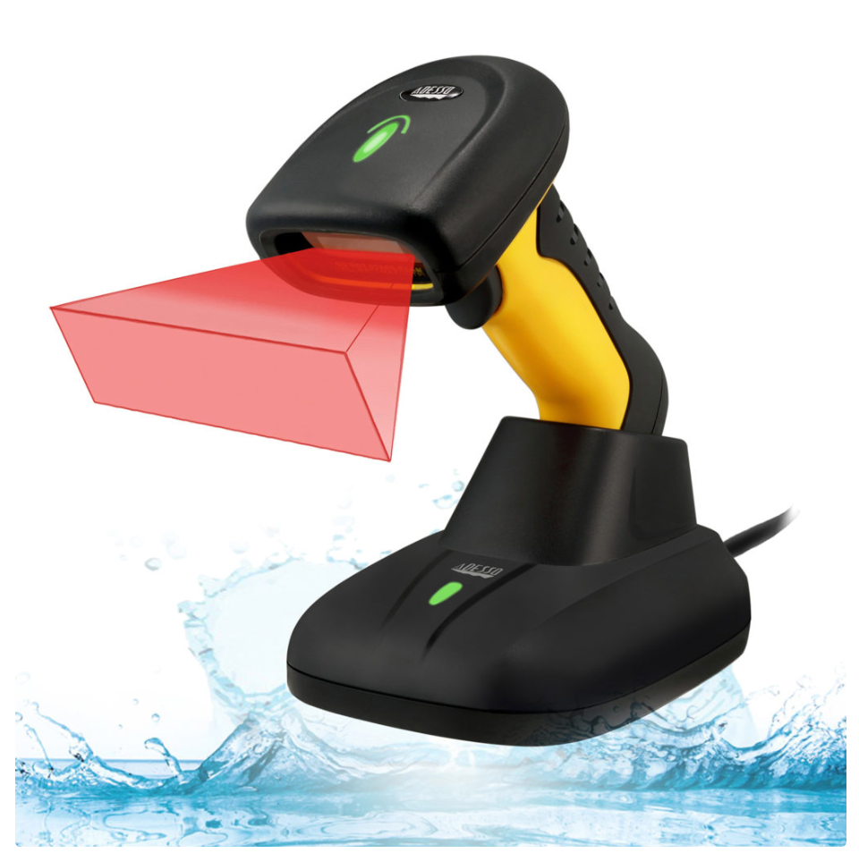 Adesso Barcode Scanner Industrial Handheld CMOS Sensor Bluetooth & 2.4GHz Wireless Connectivity 1D/2D Antimicrobial IP67 Waterproof