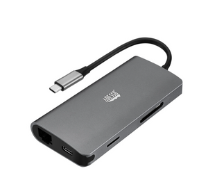 Adesso Docking Station USB-C 8-in-1 4K HDMI 1 USB-C 3 USB-A 3.0 + Power Delivery 2x Card Reader RJ45 TAA Compliant PC/Mac/Android - Grey