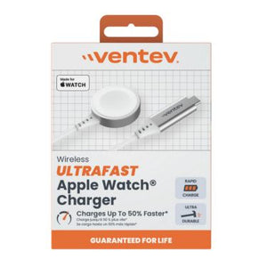 Ventev Apple Watch Charger Ultra Fast MFI Rapid Charge with USB-C Braided Cable 3ft Durable Reinforced Connector - Box - White
