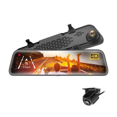 GekoGear Dashcam - Orbit D400 Dual Front (4K) & Rear (1080p) Cams Rearview Mirror Attach with Back up Assist Mode Touchscreen with Built in DVR 32GB MicroSD Included - Black